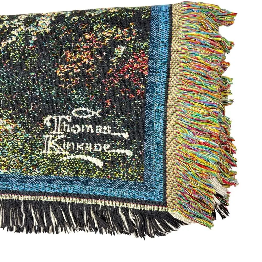 Thomas Kinkade Throw Blanket Lamplight Bridge Painter of Light Tapestry 63x42
